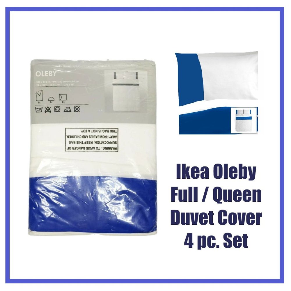 Ikea Oleby Full / Queen Duvet Cover Blue White New